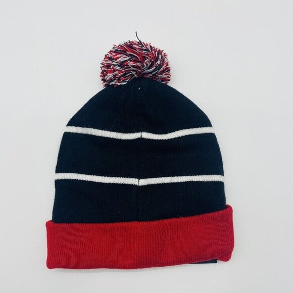 Tommy Hilfiger Men’s Beanie With Cuff And Top Knot Pom in Blue Red & White $42 - Picture 2 of 4
